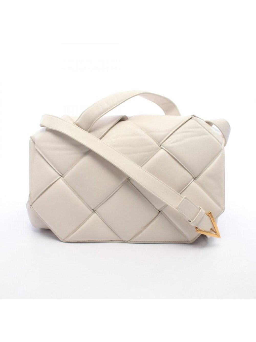 Bottega Veneta Shoulder Bag Maxi Intrecciato Padded Top Handle Ivory Lambskin